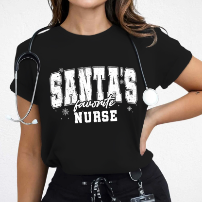 Santas's Favorite Nurse Cotton Nurse T-shirt