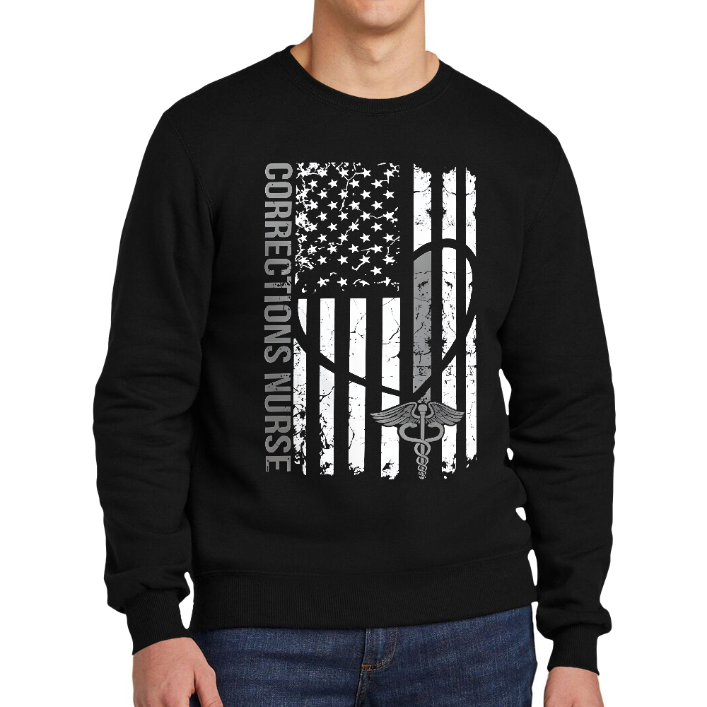 Corrections Nurse Flag Cotton Pullover Sweatshirt