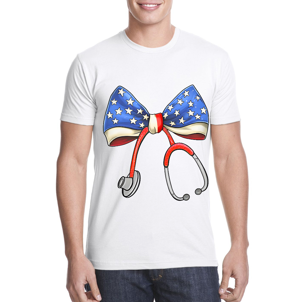 Stethoscope With American Flag Bow Cotton Doctor T-shirt