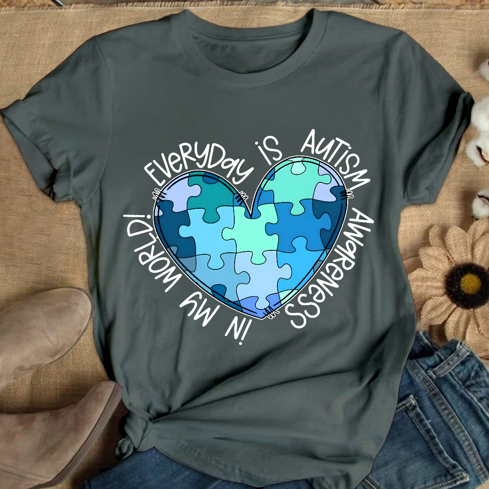 In My World Every Day Is Autism Awareness Cotton Nurse T-shirt