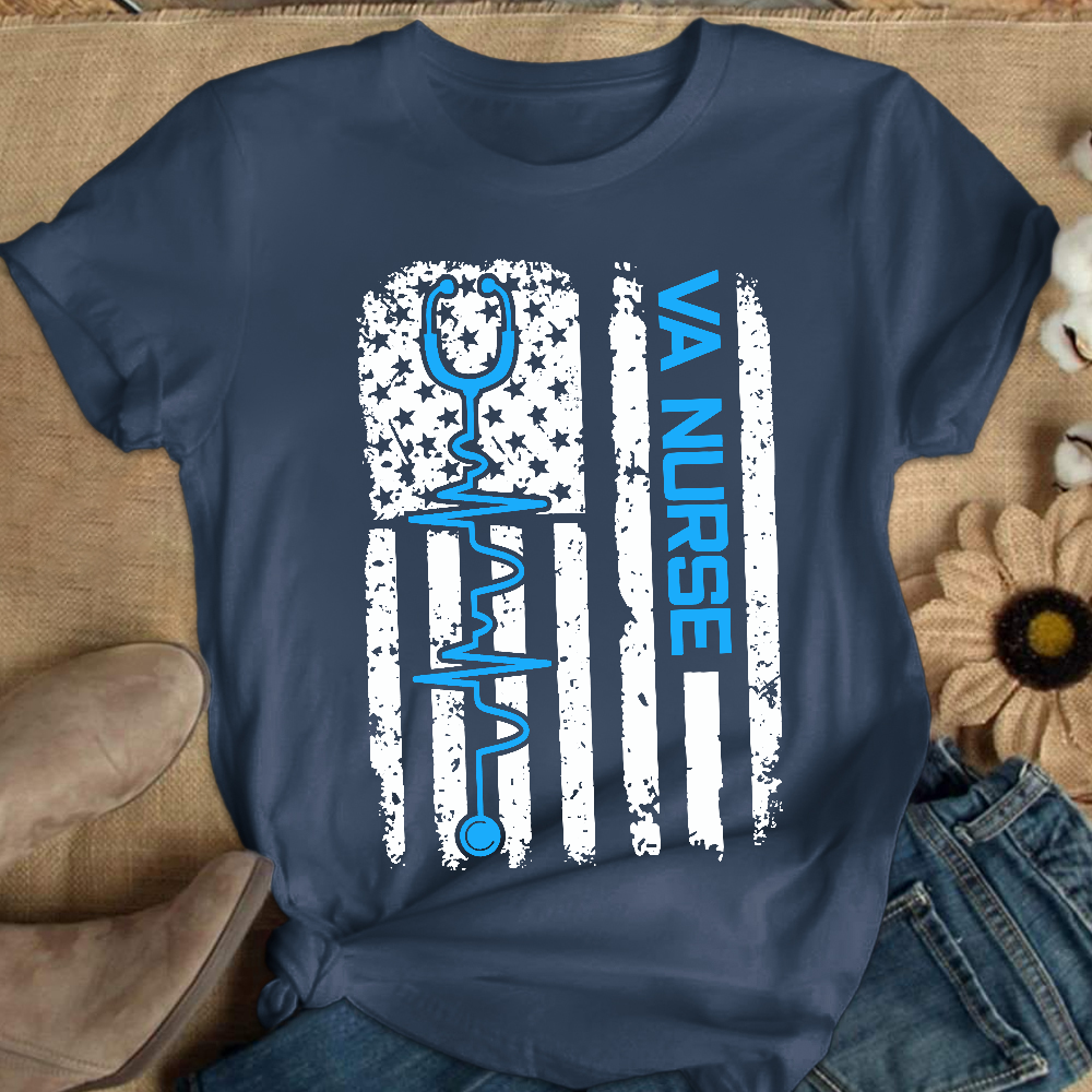 Vintage USA American Flag VA Nurse Patriotic Nursing Gifts Cotton Nurse T-shirt