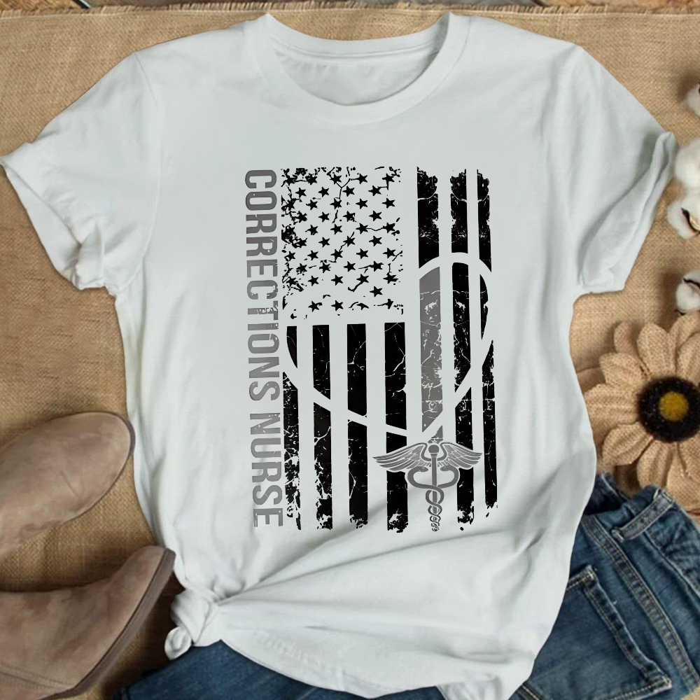 Corrections Nurse Flag Cotton Nurse T-shirt