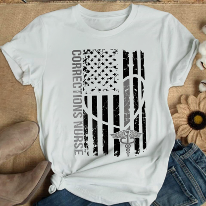 Corrections Nurse Flag Cotton Nurse T-shirt