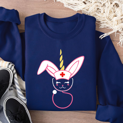 Funny Bunny Nurse Easter Cotton Pullover Sweatshirt