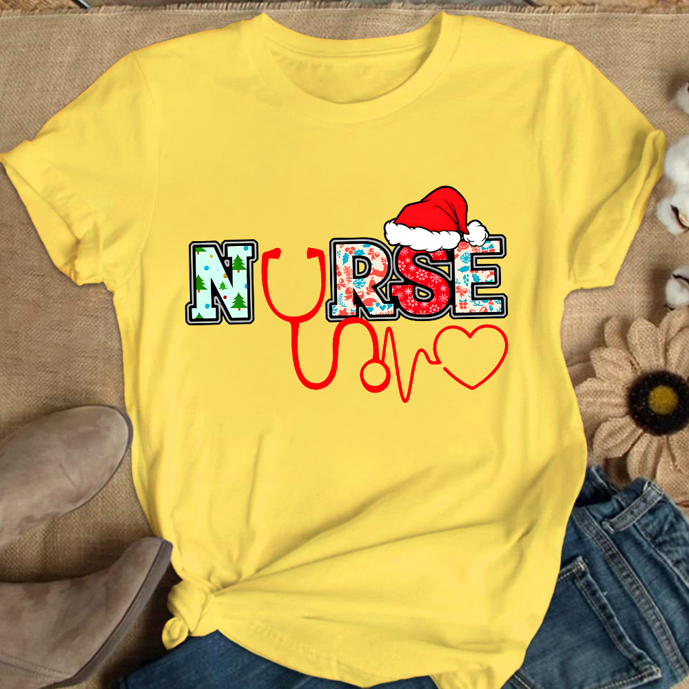 Santa's Favorite Nurse Shirt Christmas Funny Gift Cotton Nurse T-shirt