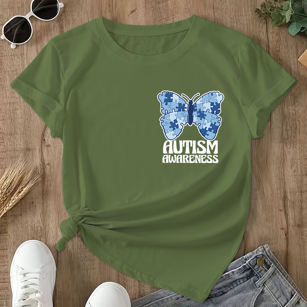 I Wear Blue For Autism Awareness Double-Sided Cotton Printed T-Shirt