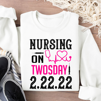 Nursing School On TwosDay Cotton Pullover Sweatshirt