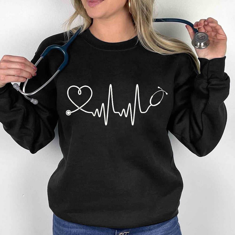 Electrocardiogram With Stethoscope Cotton Pullover Sweatshirt