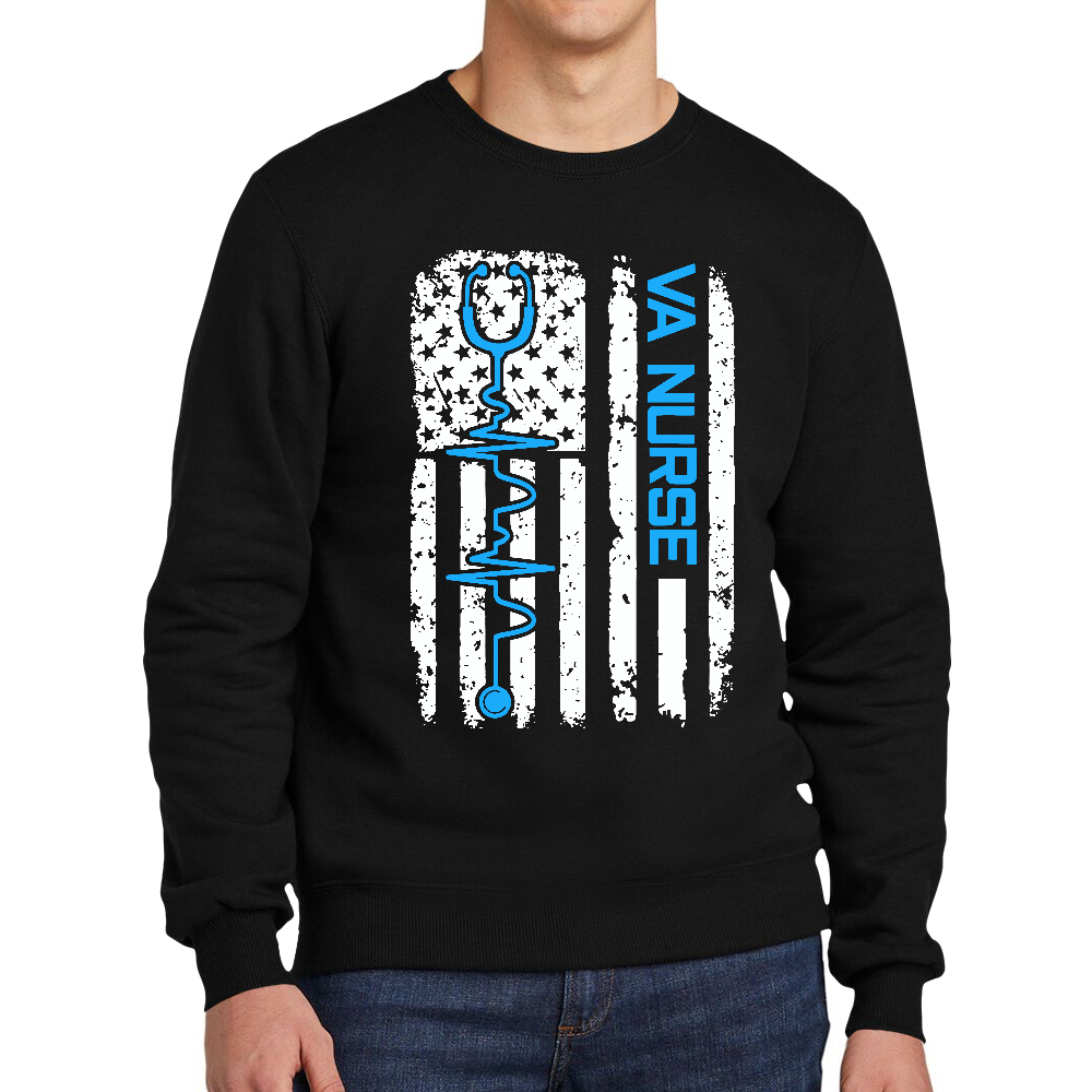 Vintage USA American Flag VA Nurse Patriotic Nursing Gifts Cotton Pullover Sweatshirt