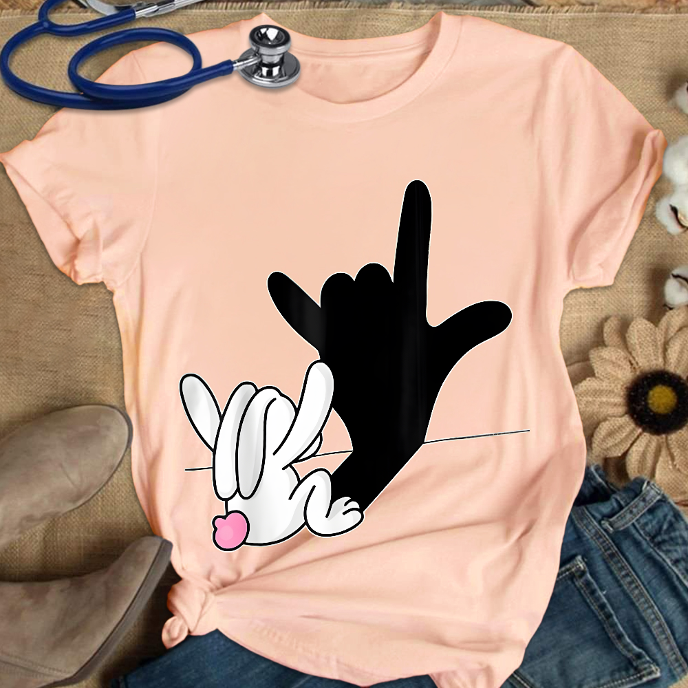 Cute Bunny Powerful Message Sign Language Gift Cotton Nurse T-shirt