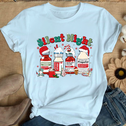 Santa's Helpers Silent Night Cotton Nurse T-shirt
