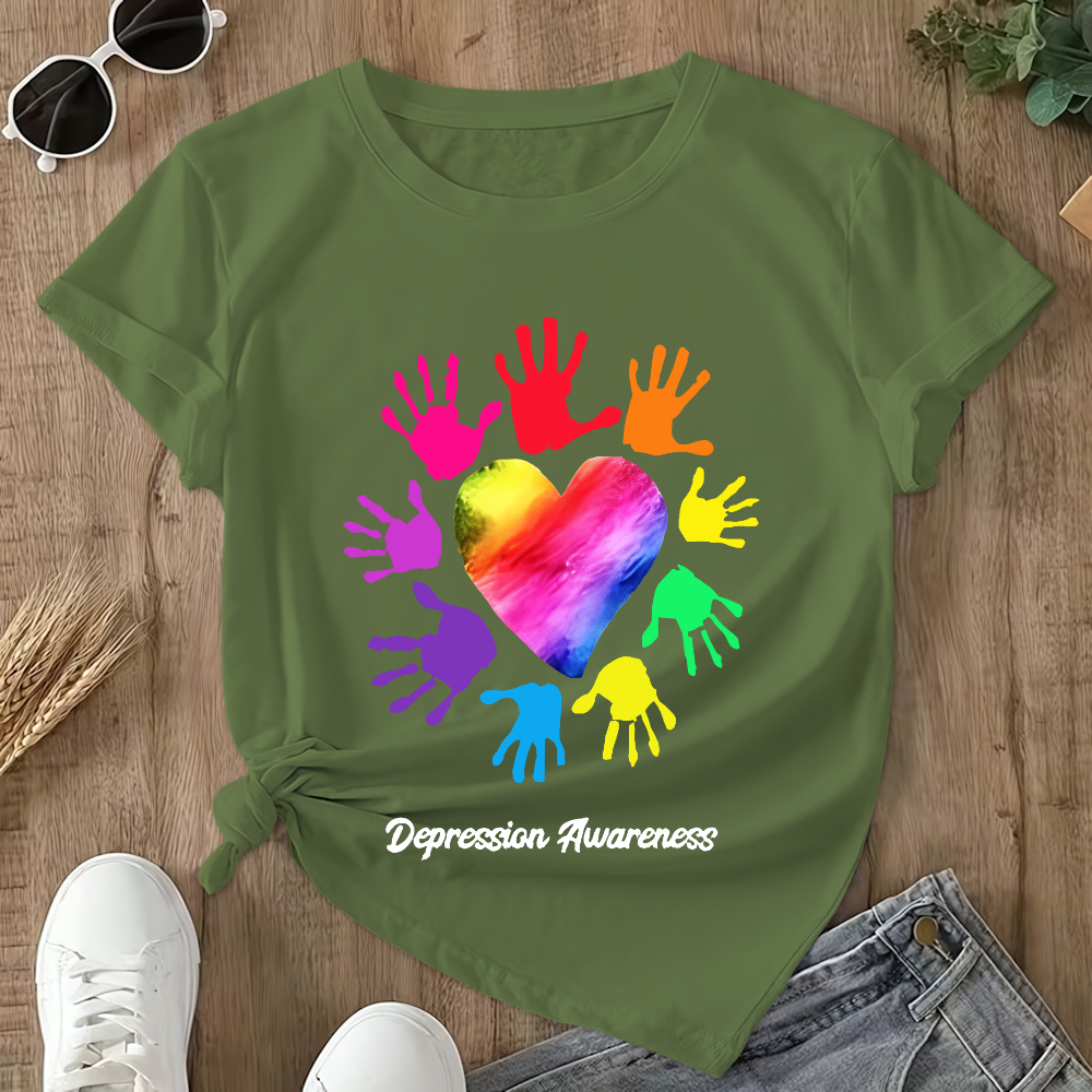 Depression Awareness Broken Crayons Still Color Double-Sided Cotton Printed T-Shirt