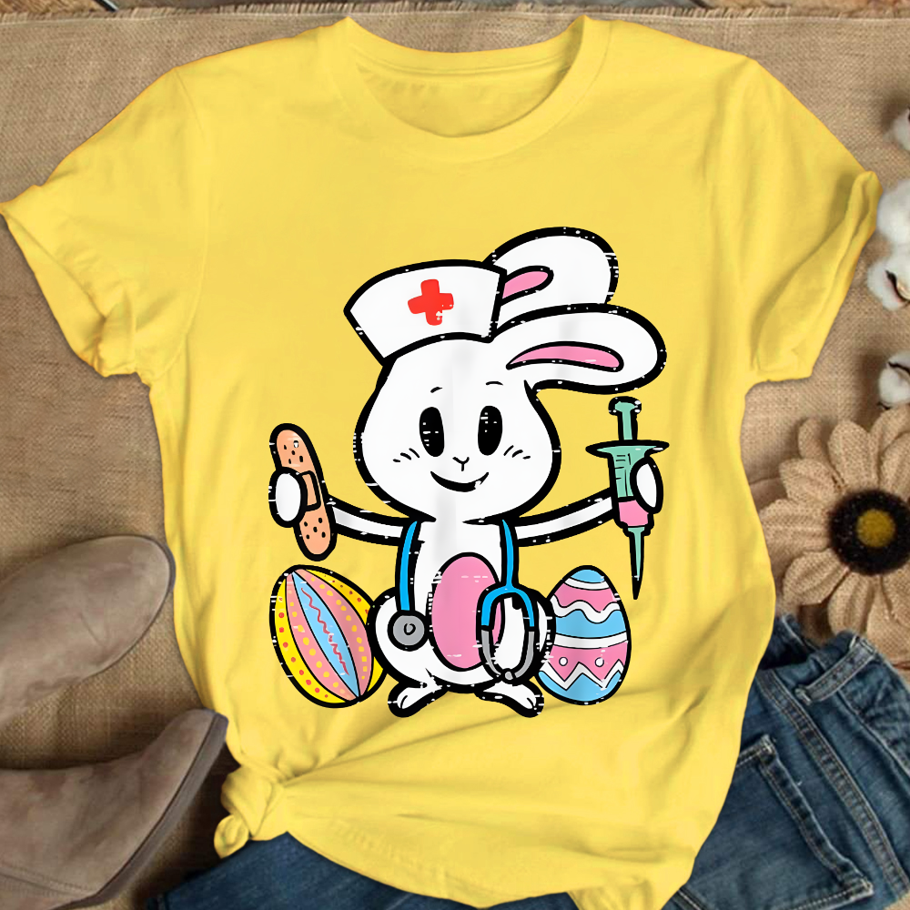 Easter Bunny Nurse Stethoscope Cute Rabbit Cotton Nurse T-shirt
