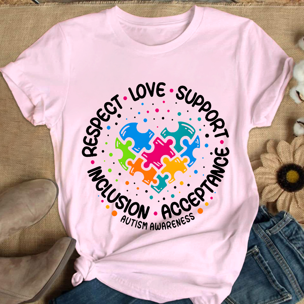 Love Support Acceptance Inclusion Respect Autism Awareness Cotton Nurse T-shirt