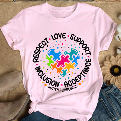 Love Support Acceptance Inclusion Respect Autism Awareness Cotton Nurse T-shirt