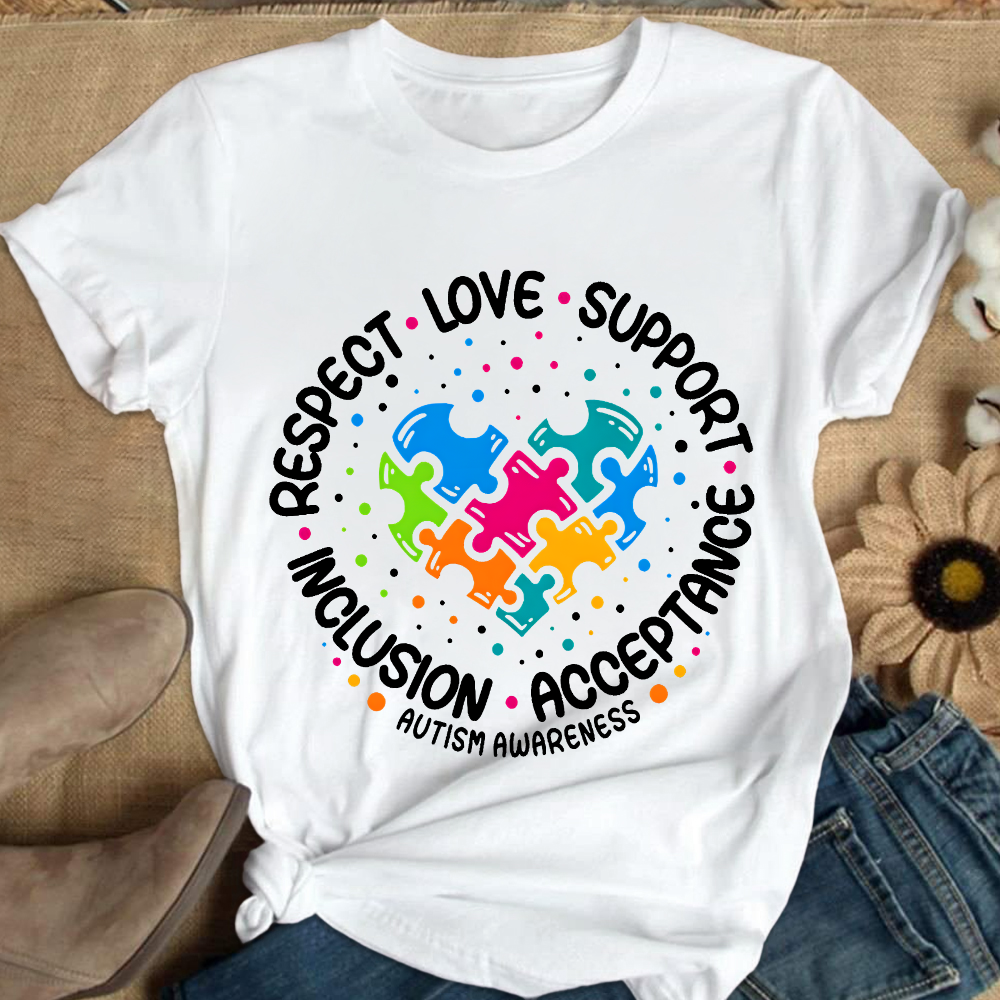 Love Support Acceptance Inclusion Respect Autism Awareness Cotton Nurse T-shirt
