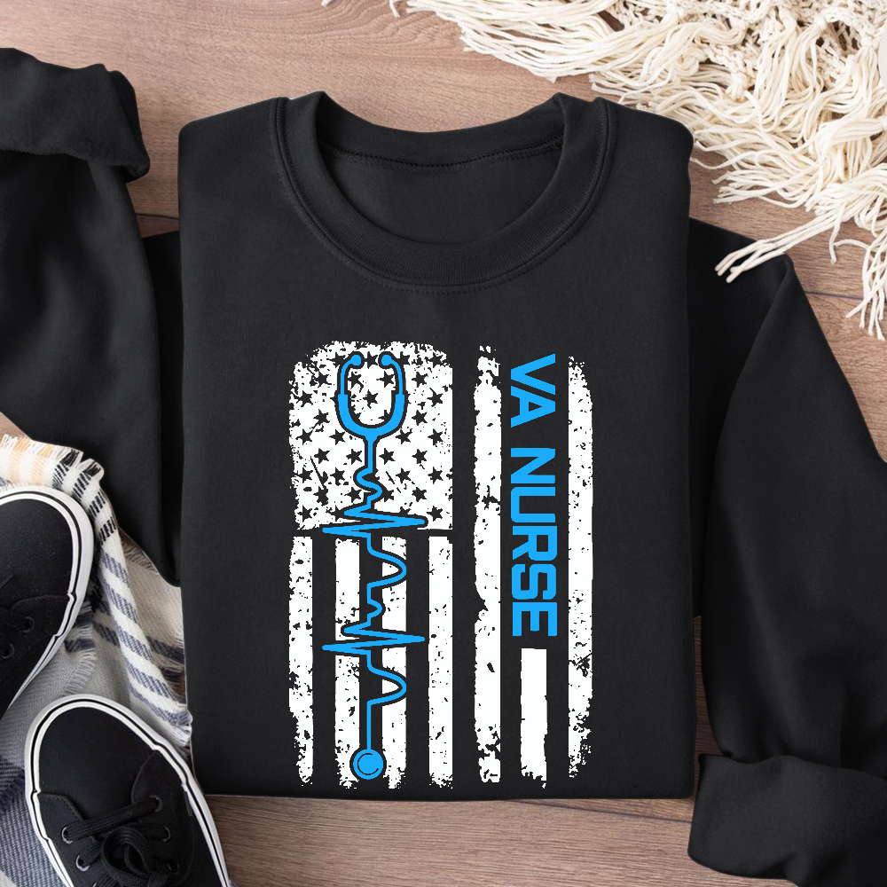 Vintage USA American Flag VA Nurse Patriotic Nursing Gifts Cotton Pullover Sweatshirt