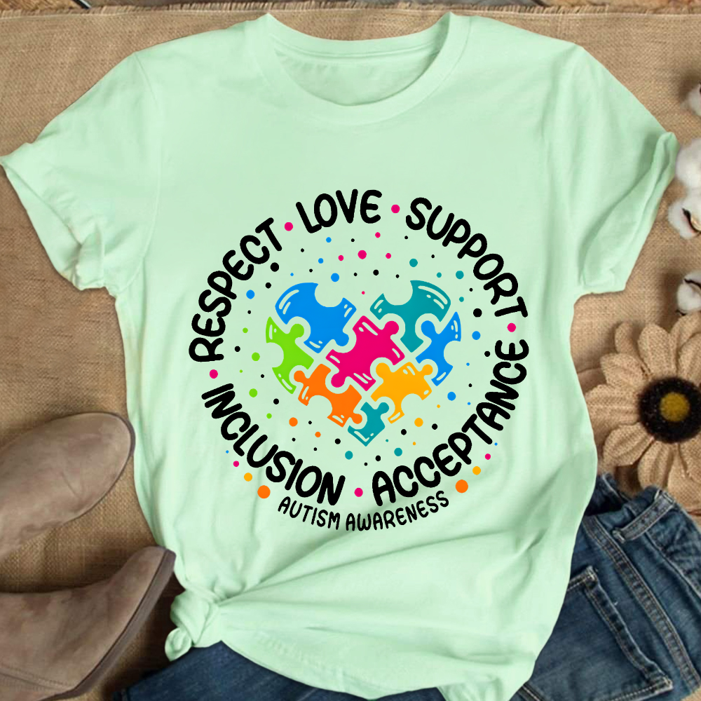 Love Support Acceptance Inclusion Respect Autism Awareness Cotton Nurse T-shirt