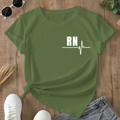 Rn Registered Nursing Nurse Healthcare Ekg Flag Double-Sided Cotton Printed T-Shirt