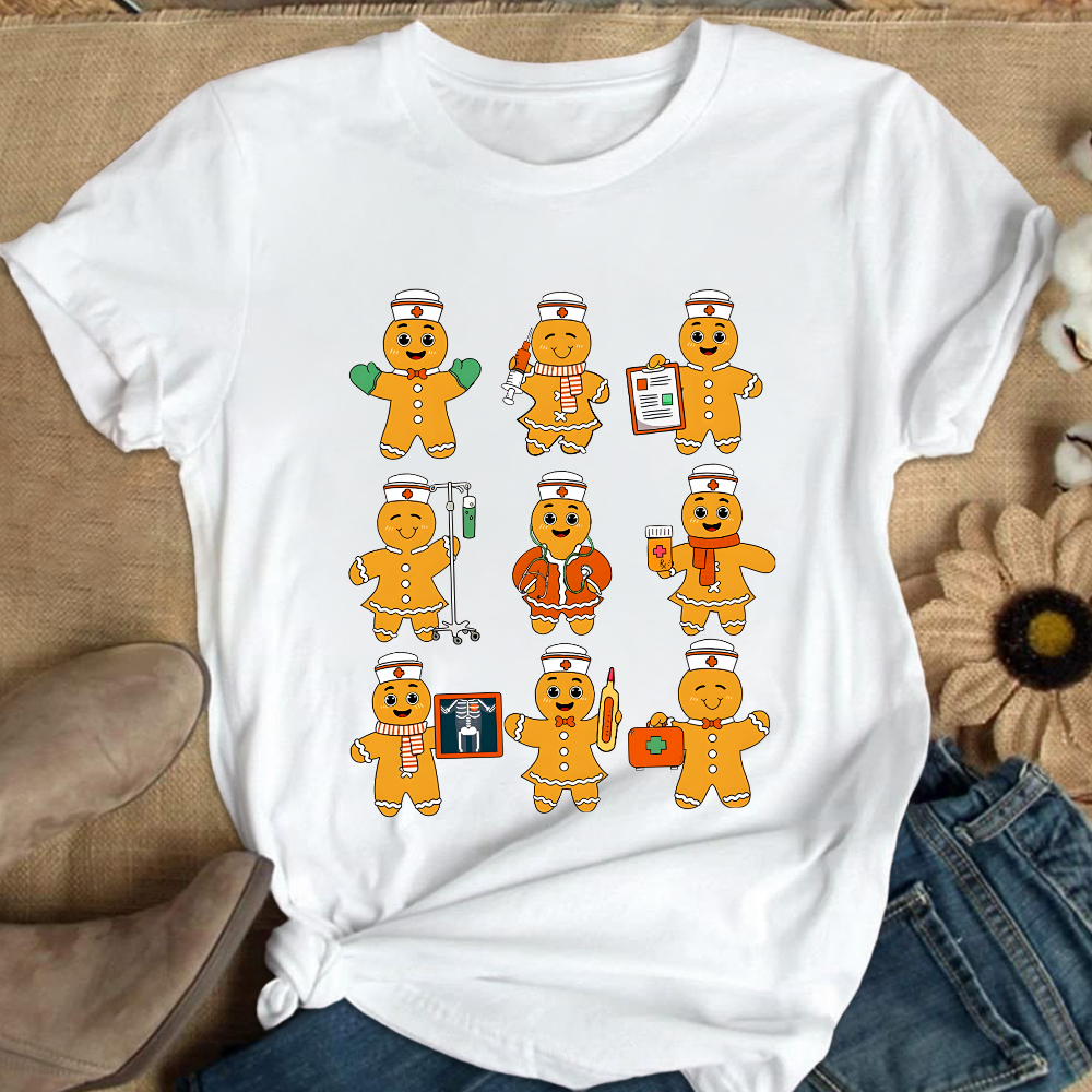 Christmas Nurse Gingerbread Cotton Nurse T-shirt
