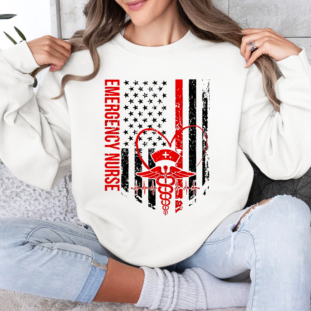 RN Nurse Flag Cotton Pullover Sweatshirt