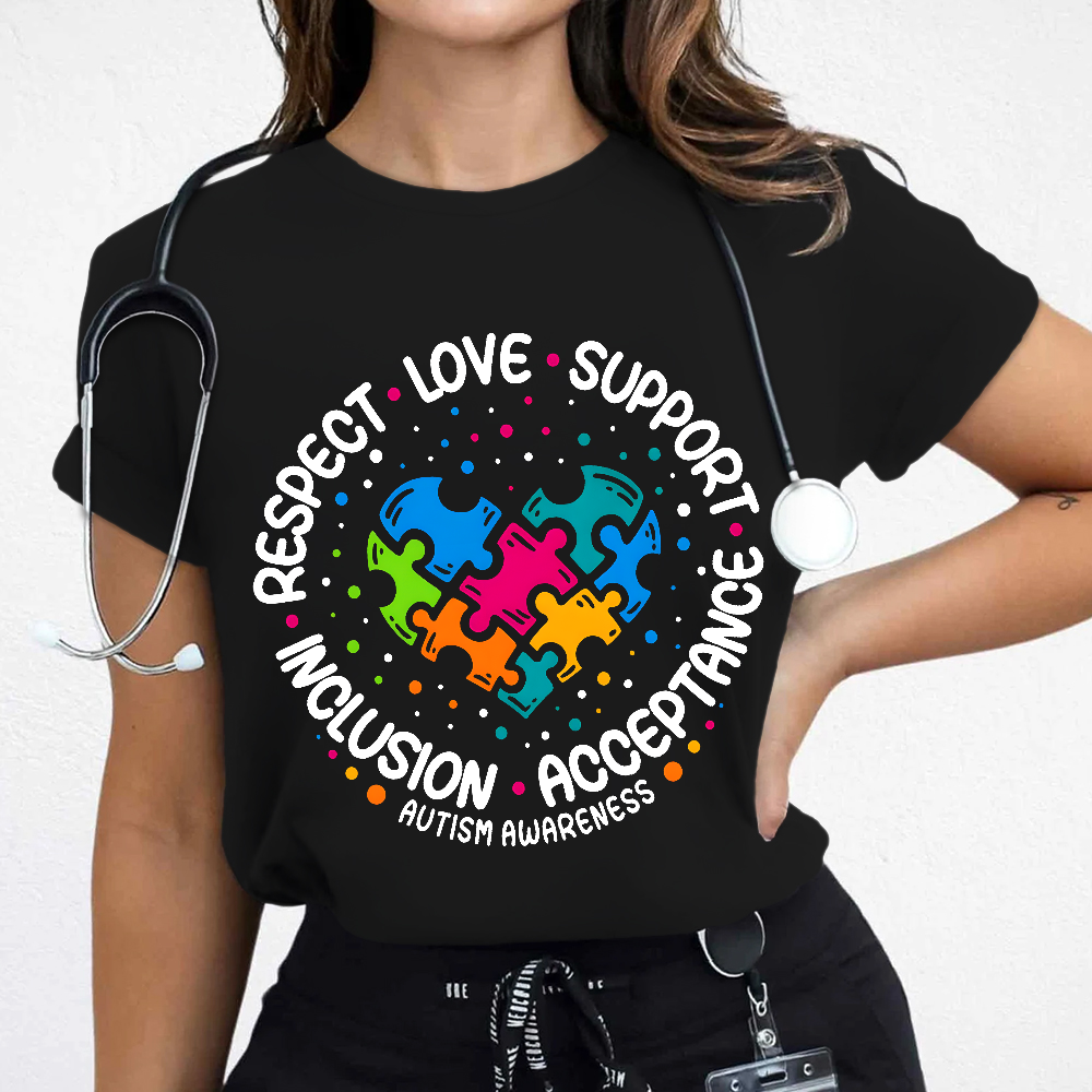 Love Support Acceptance Inclusion Respect Autism Awareness Cotton Nurse T-shirt