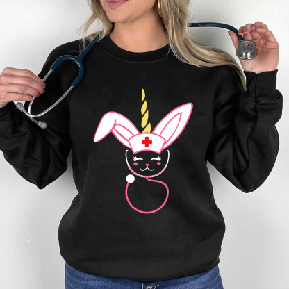 Funny Bunny Nurse Easter Cotton Pullover Sweatshirt