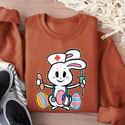 Easter Bunny Nurse Stethoscope Cute Rabbit Cotton Pullover Sweatshirt