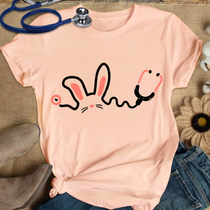 Easter Bunny Stethoscope Cotton Nurse T-shirt