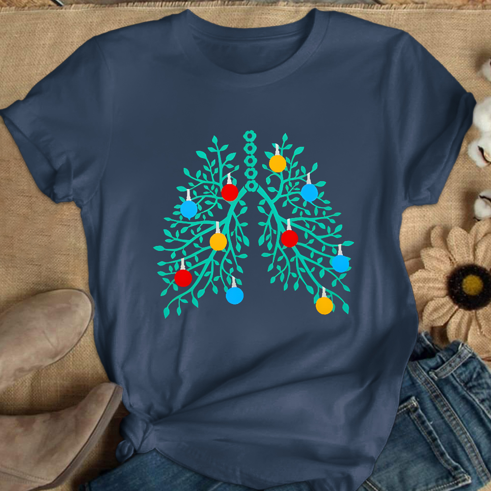 Lungs With Christmas Lights Respiratory Therapist Xmas Cotton Nurse T-shirt