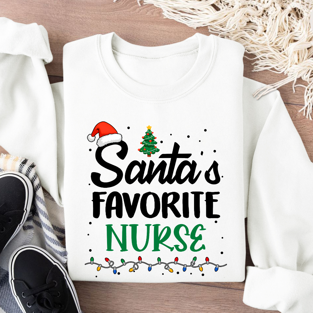 Santa’s Favorite Christmas Nurse Cotton Pullover Sweatshirt