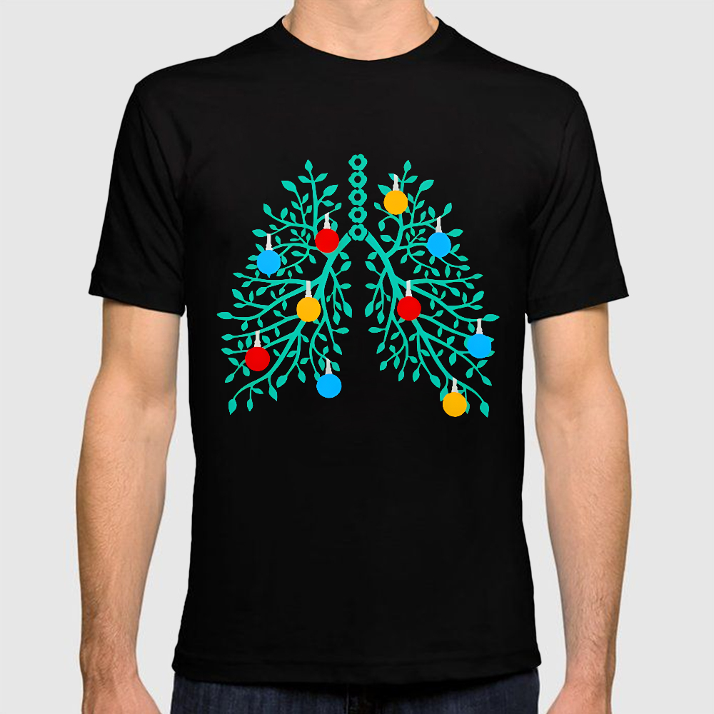 Lungs With Christmas Lights Respiratory Therapist Xmas Cotton Doctor T-shirt