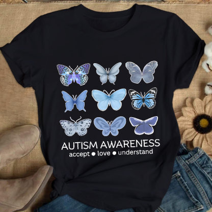 Autism Awareness Butterfly Cotton Nurse T-shirt