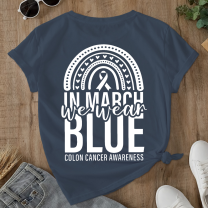In March We Wear Blue Double-Sided Cotton Printed T-Shirt