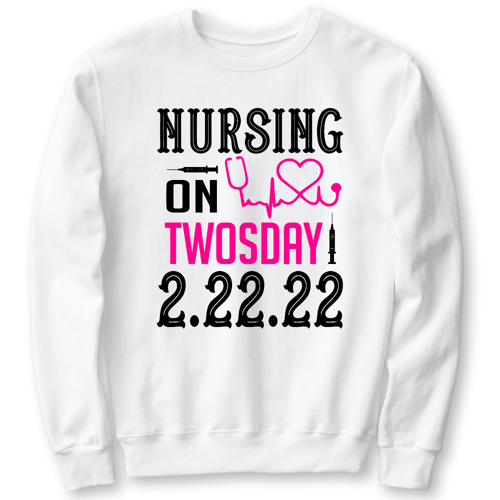 Nursing School On TwosDay Cotton Pullover Sweatshirt
