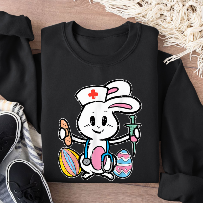 Easter Bunny Nurse Stethoscope Cute Rabbit Cotton Pullover Sweatshirt