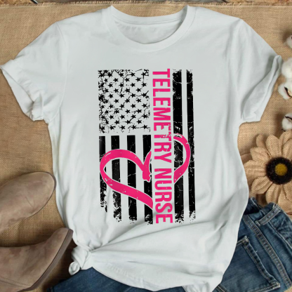 Telemetry Nurse Flag Cotton Nurse T-shirt