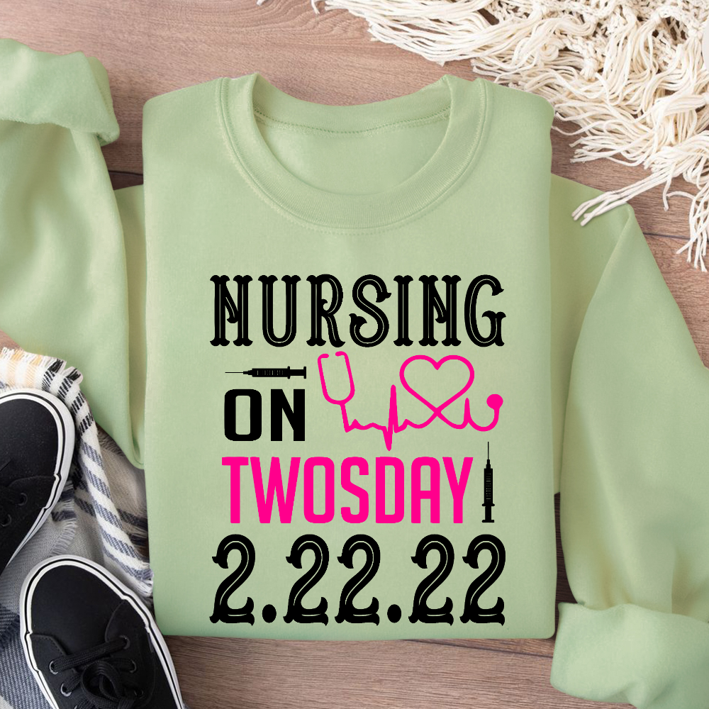Nursing School On TwosDay Cotton Pullover Sweatshirt