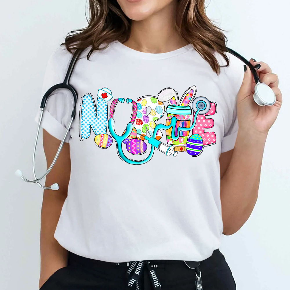Easter Gnomes Cute Bunny Cotton Nurse T-shirt