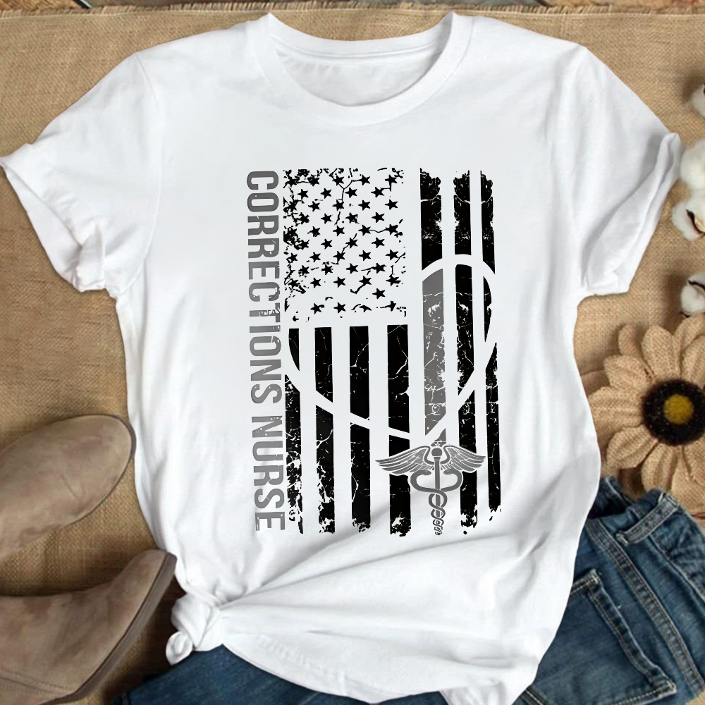 Corrections Nurse Flag Cotton Nurse T-shirt