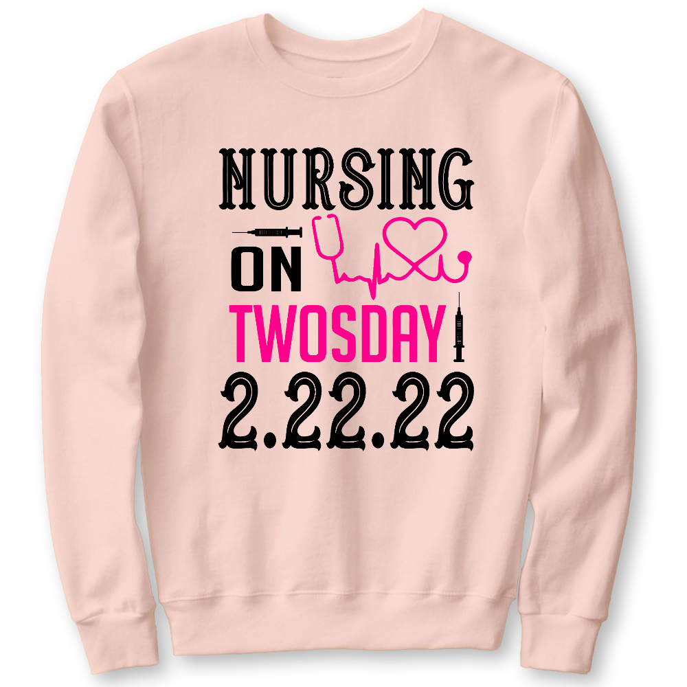 Nursing School On TwosDay Cotton Pullover Sweatshirt
