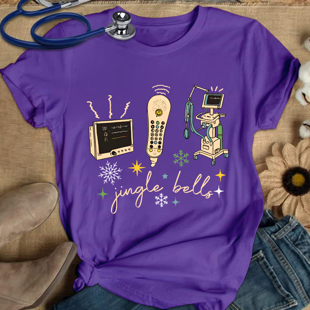Jingle Bells ICU Nurse Xmas Cotton Nurse T-shirt