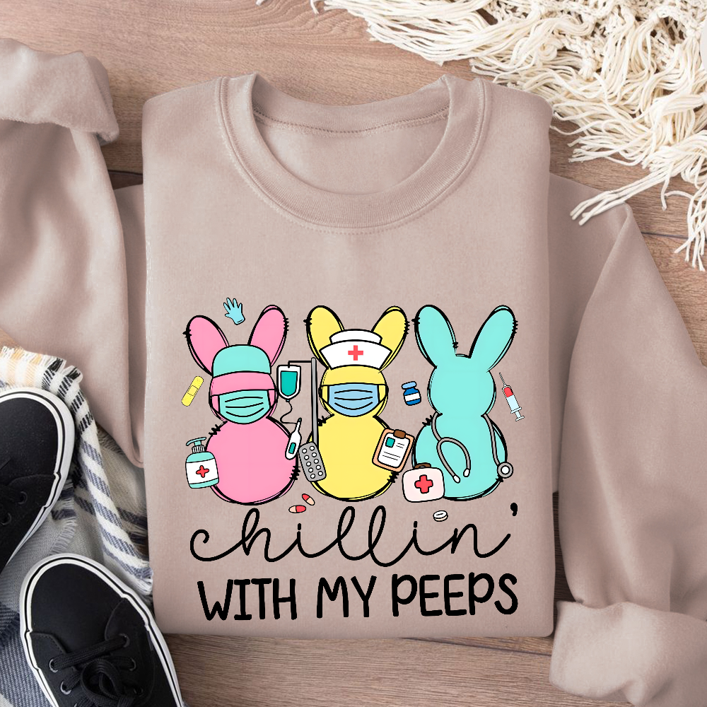 Chillin with My Peeps Easter Bunny Cotton Pullover Sweatshirt