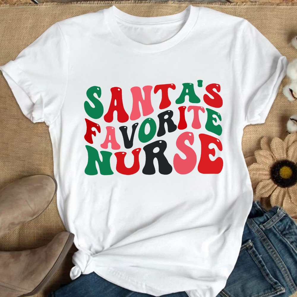 Santa's Favorite Nurse Christmas Cotton Nurse T-shirt