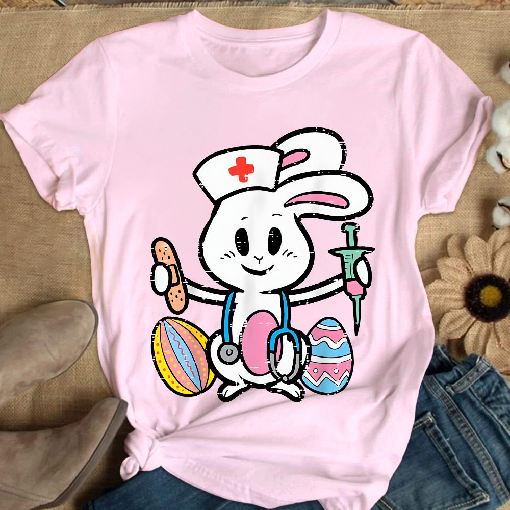 Easter Bunny Nurse Stethoscope Cute Rabbit Cotton Nurse T-shirt
