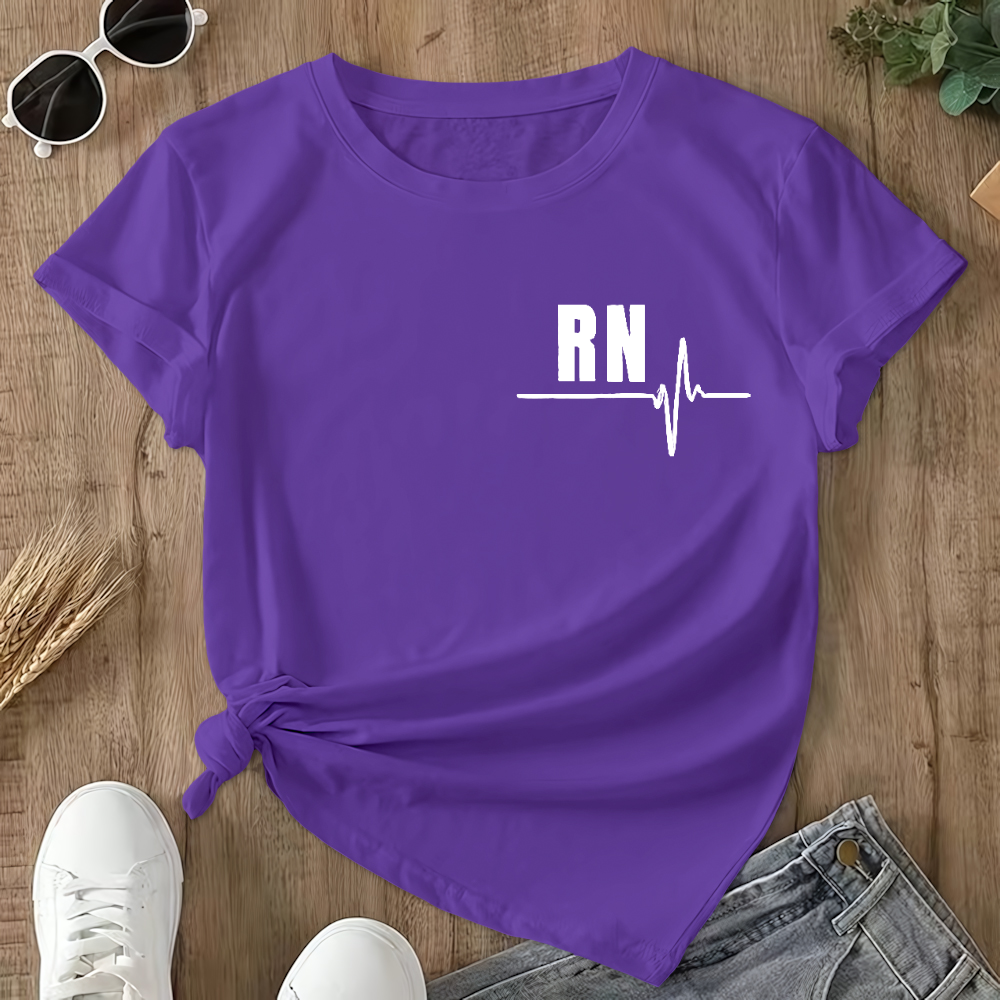 Rn Registered Nursing Nurse Healthcare Ekg Flag Double-Sided Cotton Printed T-Shirt