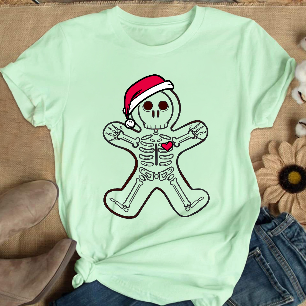 Christmas Gingerbread Man X-Ray Cookie Skeleton Wearing A Santa Hat Classic Cotton Nurse T-shirt