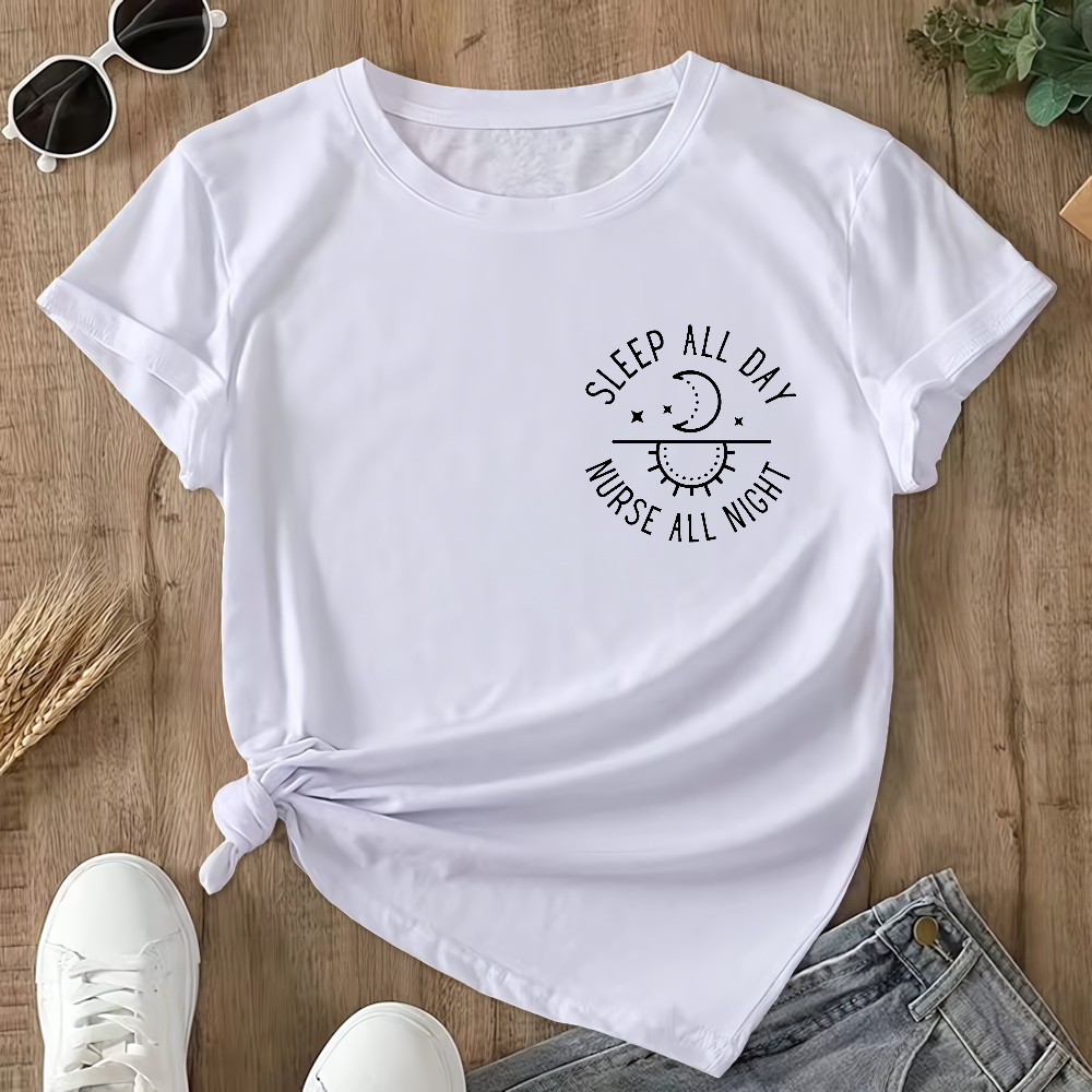 Sleep All Day Nurse All Night Night Shift Double-Sided Cotton Printed T-Shirt