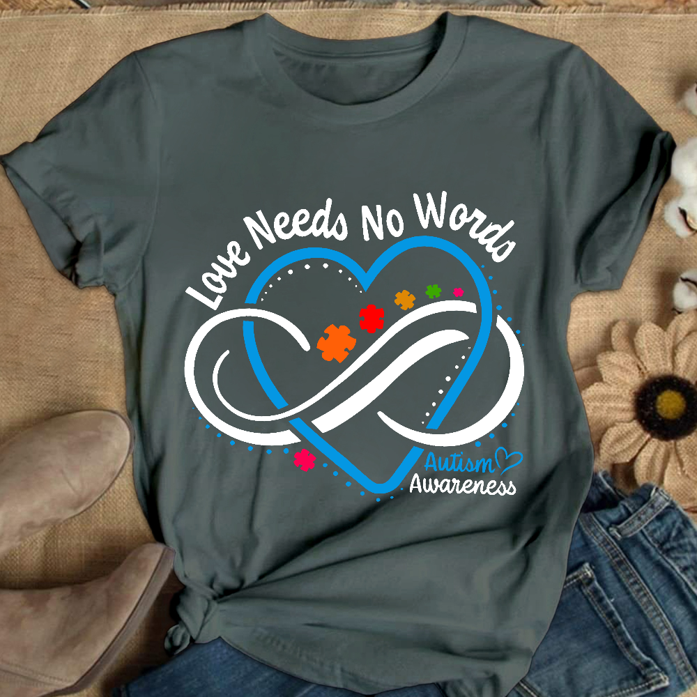 Love Needs No Words Autism Awareness Blue Heart Cotton Nurse T-shirt