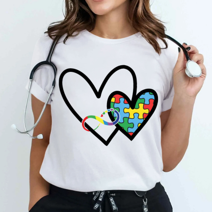 Autism Colorful Heart Cotton Nurse T-shirt